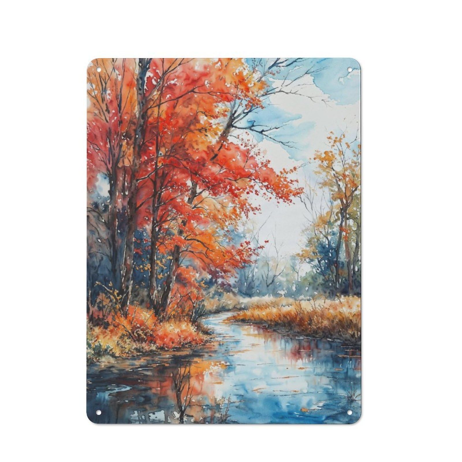 Junmoney Autumnal River Whispers Printed Metal Sign 40X30cm For Kitchen Or Home Bar, Housewarming Present For People Styling Kitchen And Home Bar