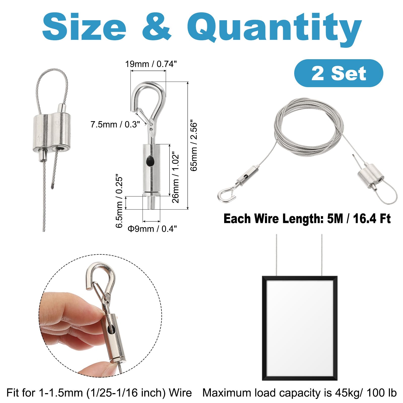 PATIKIL 2 Pcs Adjustable Picture Hanging Wire Kit - Image 2