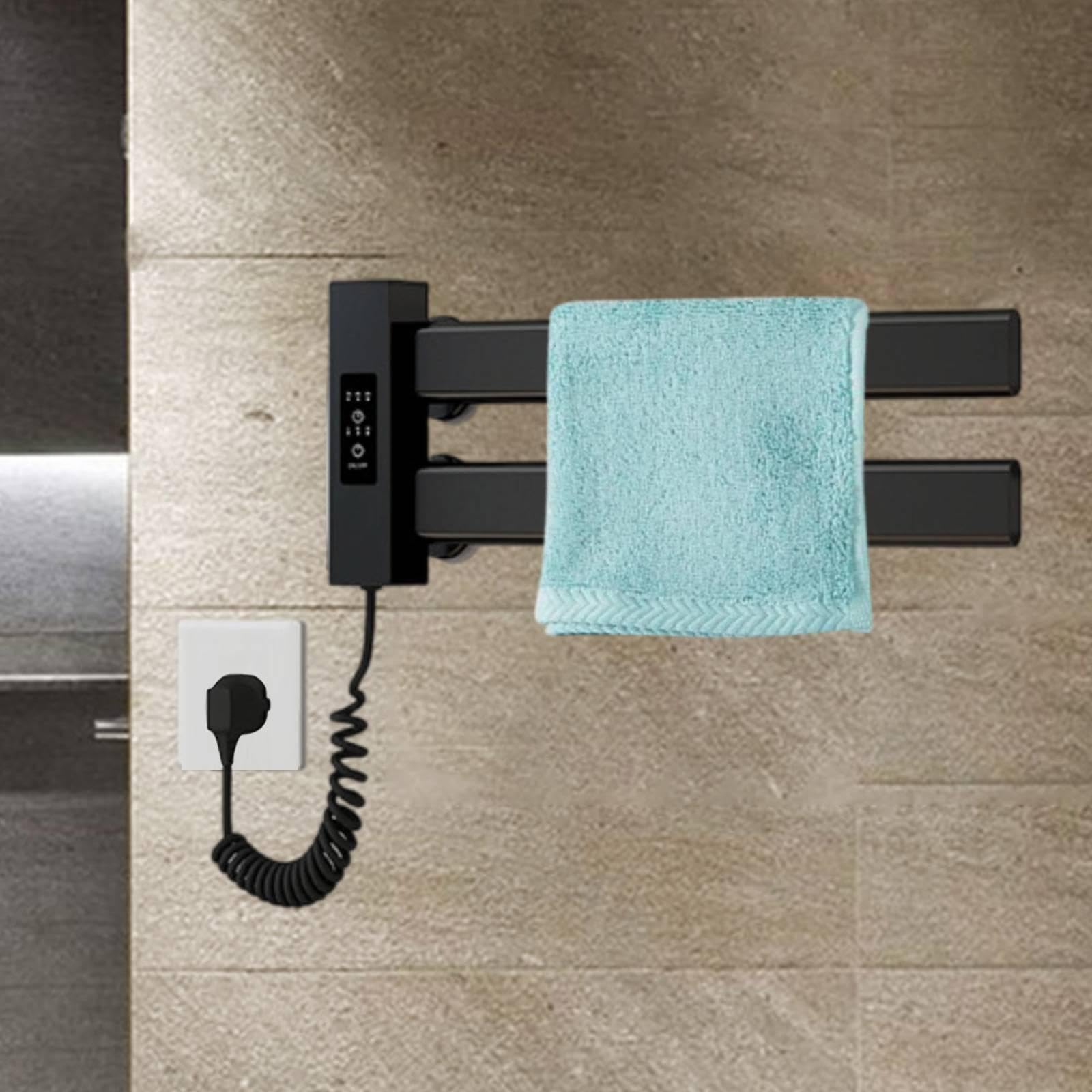 Scaldasalviette Elettrico Supporto Salviette Elettrico Doppia Barra Asciugatura Rapida Impermeabile Alluminio Adatto per Bagno Doccia Spa, Nero