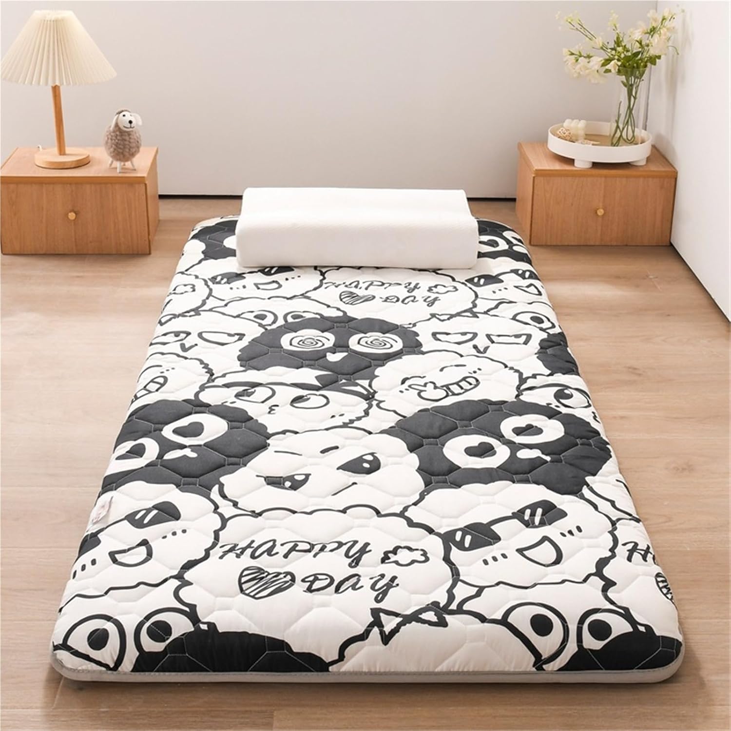 4cm 6cm Thick Japanese Futon Mattress 4-Layer Foldable Tatami Sleeping Mat Non Slip Breathable Floor Pad for Dormitory Adults 4 Seasons Soft Portable Roll Out Guest Bed Camping Premium Durable
