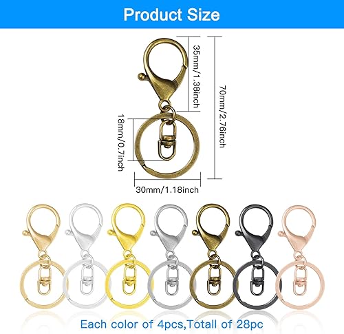 Miniatura 10 de Ximalun 40 llaveros con cierre de pinza de langosta, ganchos giratorios de metal con cierre de langosta, llavero con anillo dividido plano, cierres