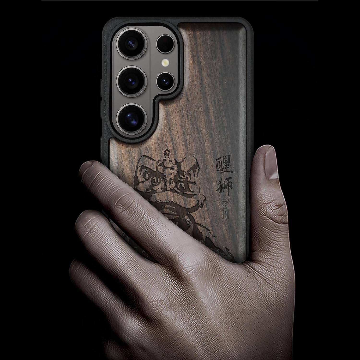 Carveit Magnetic Wooden Case for Samsung Galaxy S26 Ultra Case 2026, TPU Shockproof Cover & Wood Artisan Engraved, Compatible with MagSafe Wireless Chargers (Lunar Lion) Blackwood