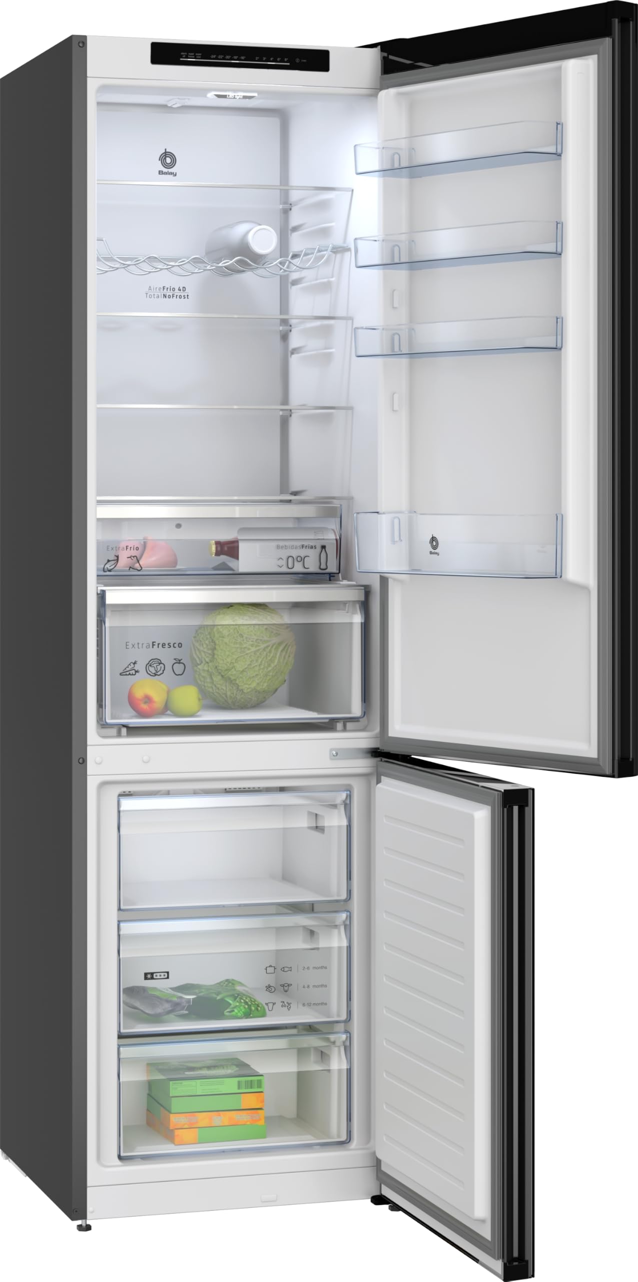 Balay - Frigorifero combinato, 203 cm, vetro nero, 3KFD855NI