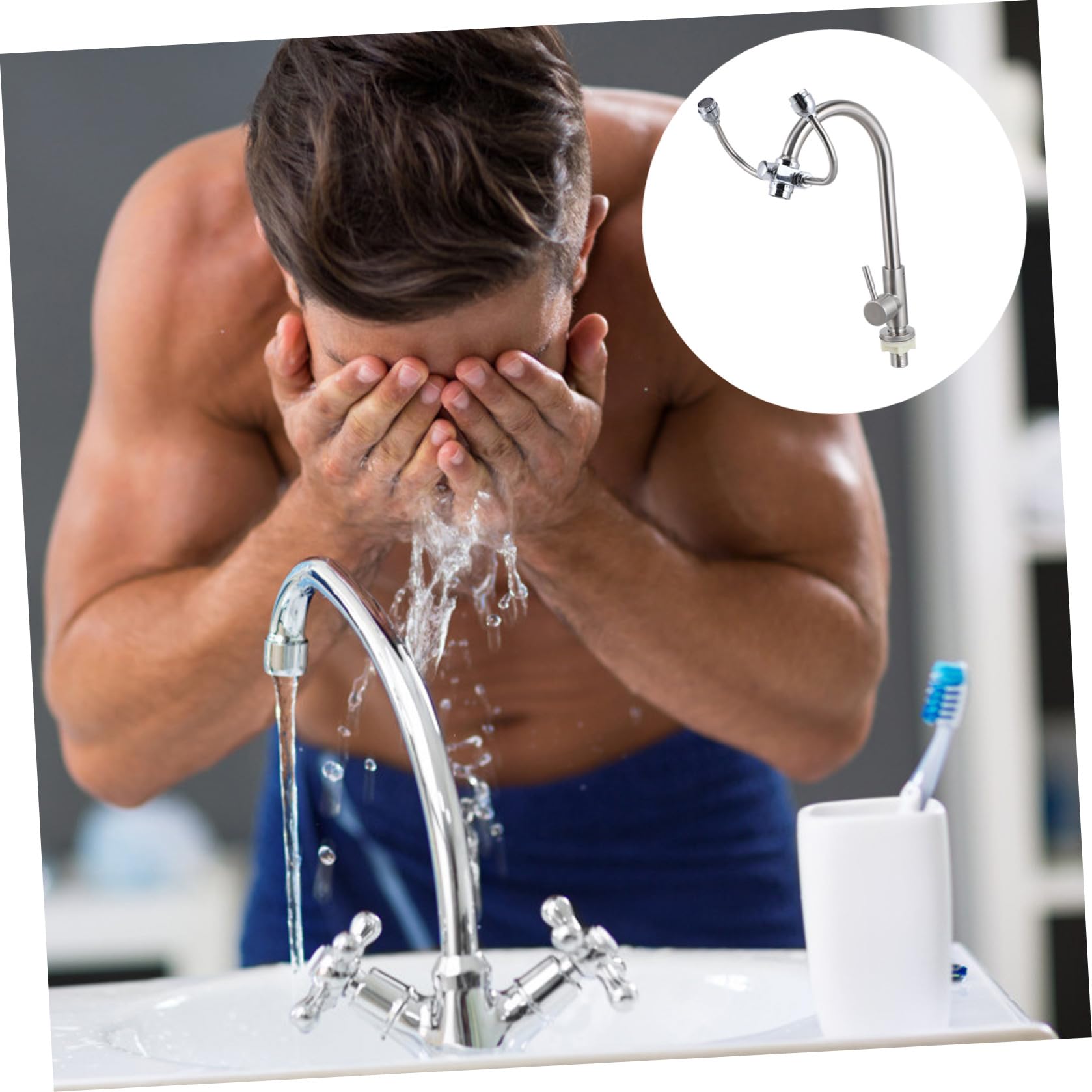 Lavaojos Montado en Grifo para Lavabo, Acero Inoxidable, Plata