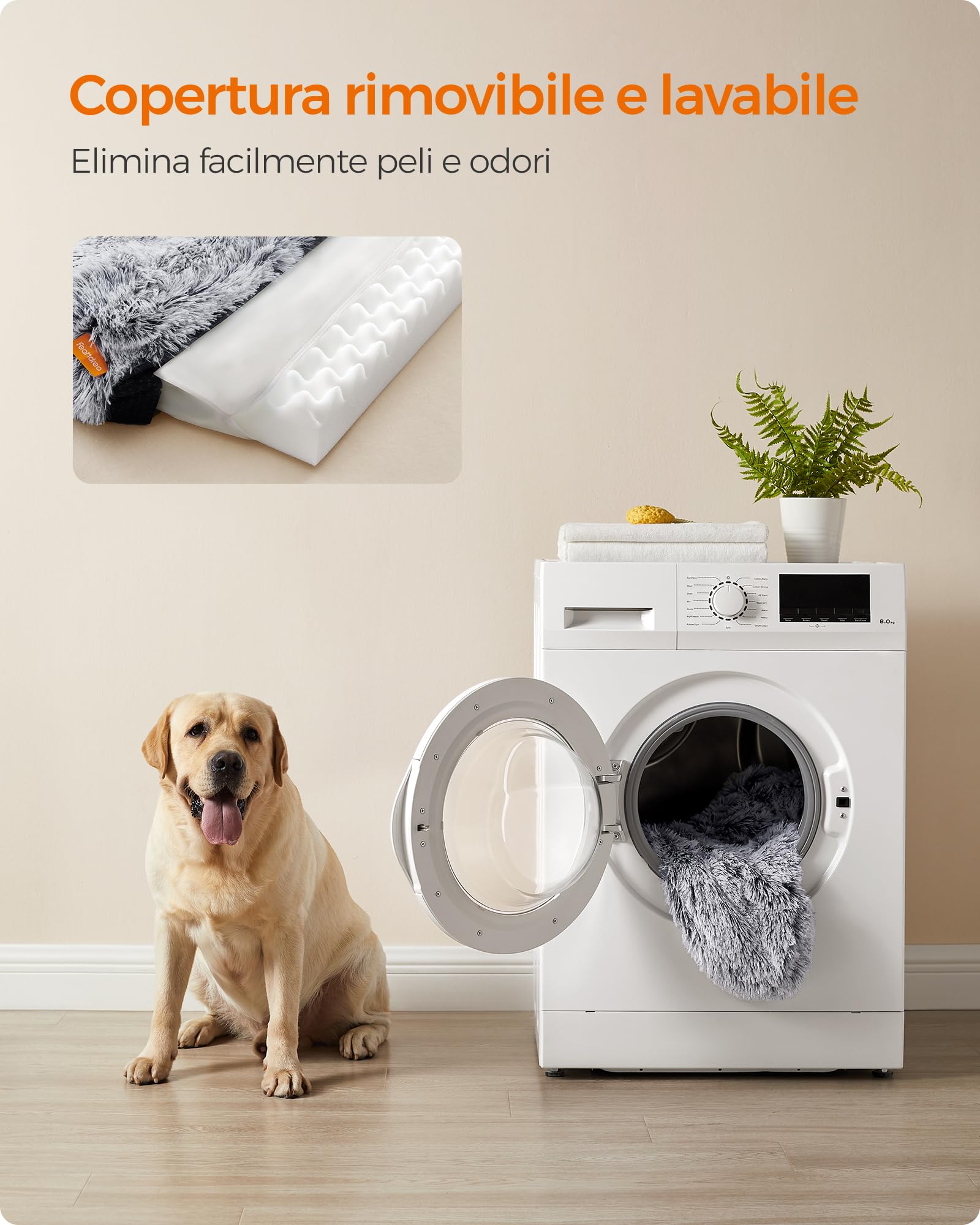 Feandrea FluffyHug Cuccia per Cani, Taglia XXL, Divano Letto per Cani di Taglia Grande, di Gommapiuma Ondulata, Copertura Lavabile Sfoderabile, 122 x 85 x 24 cm, Grigio Ombré PGW234G01