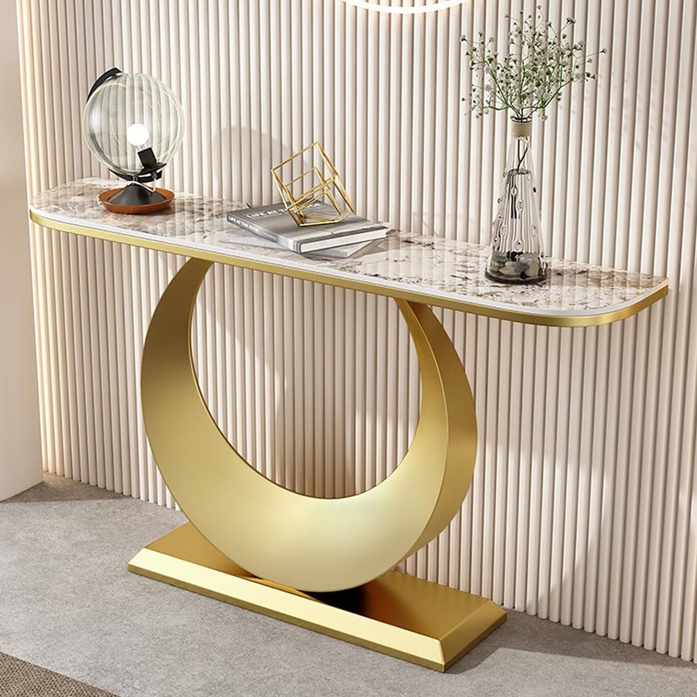 WYRNOBRX Slim Console Table Narrow Entry Tables with Faux Marble Countertop Living Room Decor Entry Side Cabinet Metal Frame for Kitchen, And Hallway Entryway Cabinet,Gold,L100*H80*W30