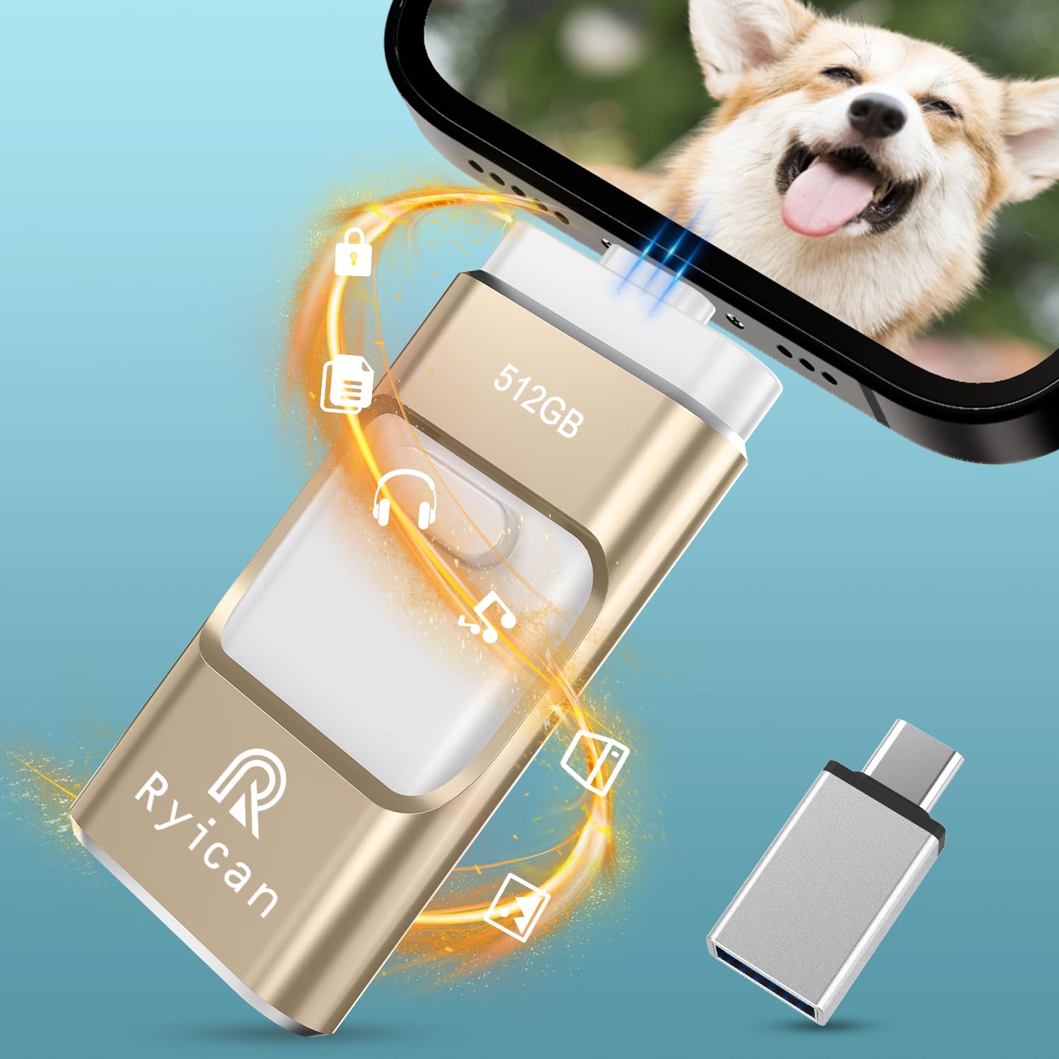 USB Stick für Phone Ryican Speicherstick für iOS Passwortgeschützte Dateien 4 in 1 USB 3.0 Photostick Pendrive USB C für OTG Android/Laptop/PC/Pad,Daten Kopierten Mit Einem klick