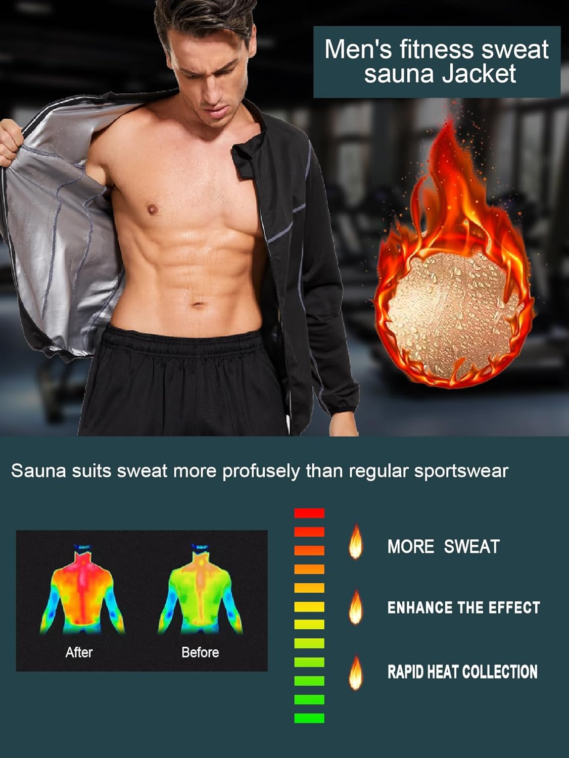 LAZAWG Sauna Suit for Men Sweat Suits Long Sleeve Sauna Jacket Workout Sweat Shirt Zipper Only Top for Gym Workout Exercise - Image 5
