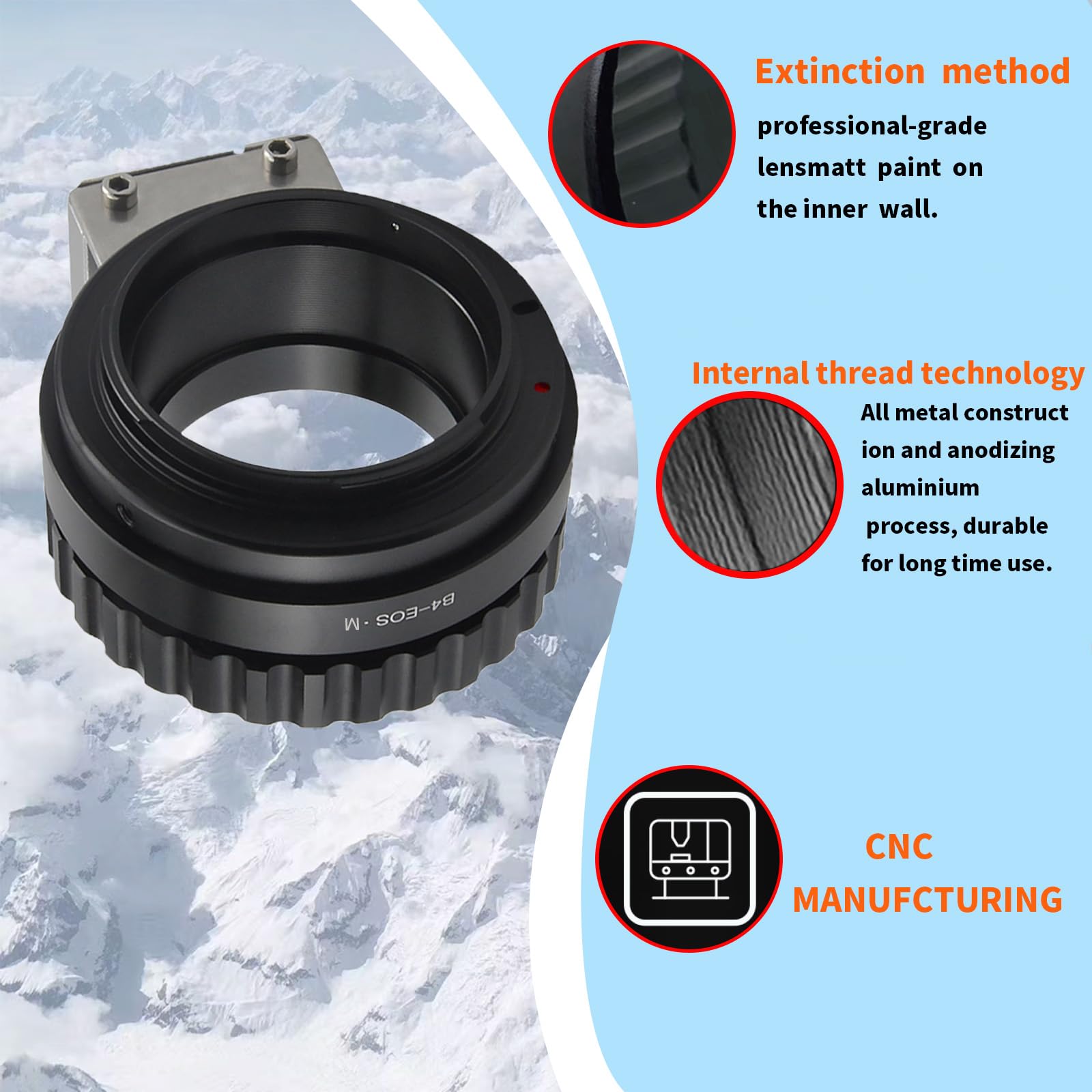 Adaptateur d'objectif B4-EF M compatible avec objectif B4 2/3" Broadcast Grade Mount et pour appareil photo EOS-M (monture EF-M) EF M M2 M3 M5 M6 M10 M50 M100. Avec support trépied