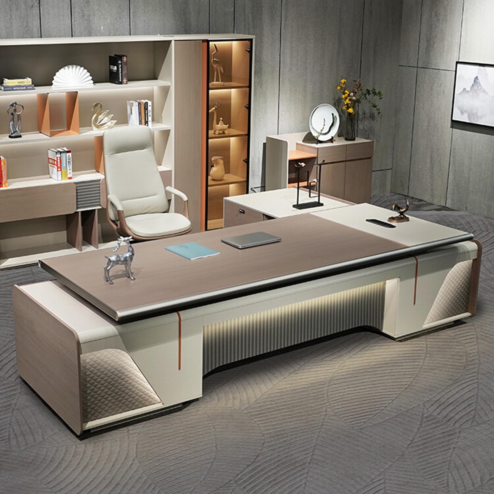 L Shaped Computer Desk with Power Outlets and Smart LED Light L Shaped Office Desk with Drawers and