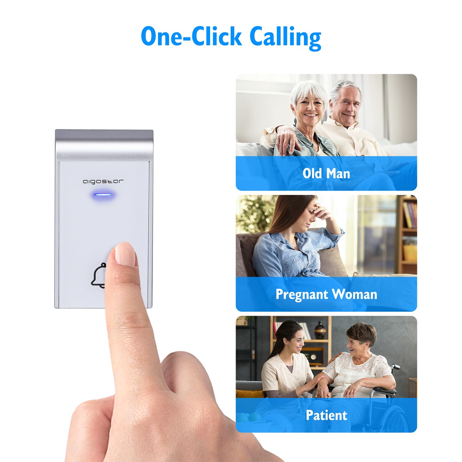 Aigostar Ring AC - Timbre inalámbrico, Timbre de Puerta con Indicadores LED, Resistente al Agua, 36 Melodías, 3 Niveles de Volumen, Timbre para Ancianos, Casa, Oficina (2 Receptor y 1 Transmisor)