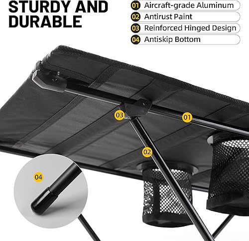Miniatura 5 de ZUNE LOTOO Mesa de camping portátil plegable, pequeña mesa de playa plegable con soporte para bebidas y bolsa de almacenamiento de malla y bolsa de