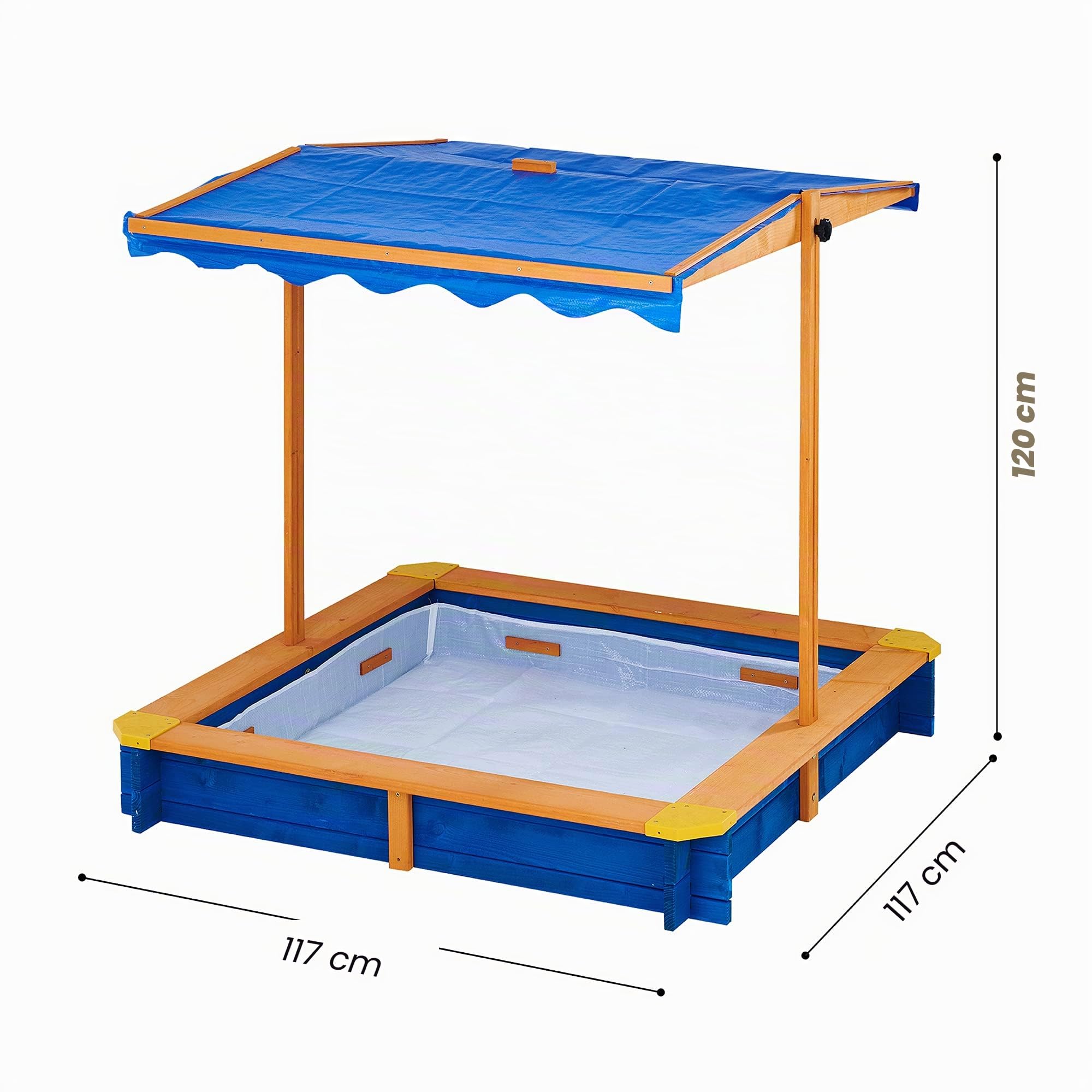 Teamson Kids Arenero Grande de Madera para Exteriores con Tapa, Toldo Giratorio y Altura Ajustable, Juguete de Arena de Jardín con Cubierta para Niños y Niñas