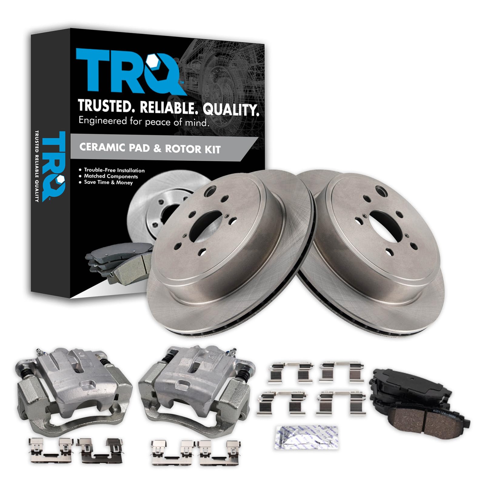 TRQ Rear Brake Pad and Rotor Set Ceramic Vented Rotors Calipers