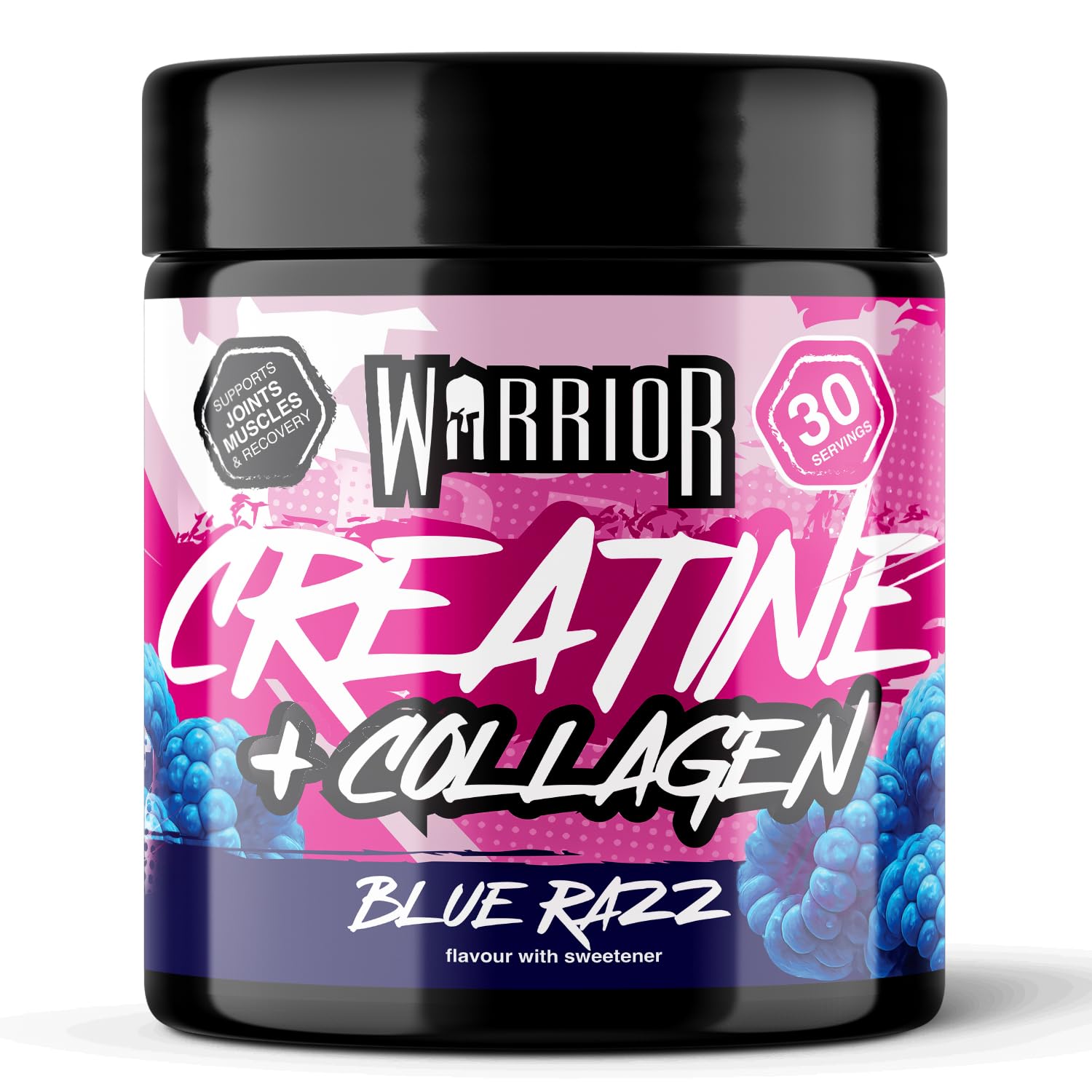 Warrior Creatine Monohydrate Powder + Hydrolysed Collagen Peptides 270g (30 Servings) – Micronised Creatine and Collagen Supplement for Muscle, Hair, Skin, Nails & Joints for Women – Blue Razz