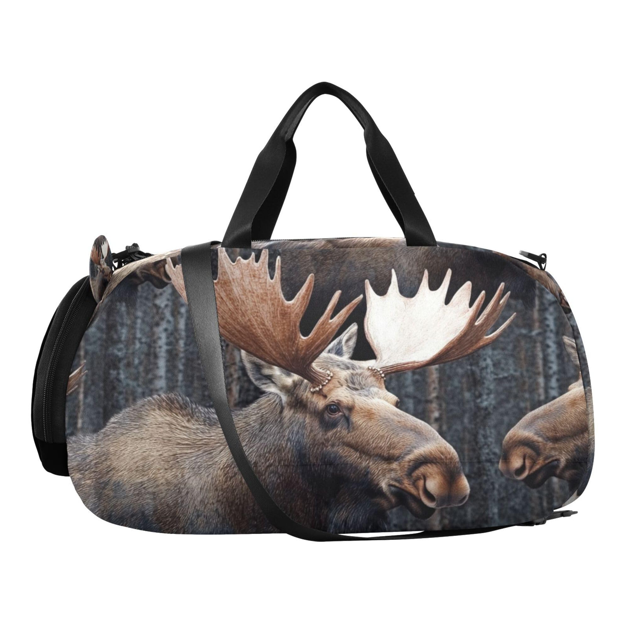 Glaphy Moose Animal Camo Trees Duffle Bag for Toddler Boys Girls, Gym Sports Bag with Shoe Compartments, Kids Travel Overnight Weekender Shoulder Bag