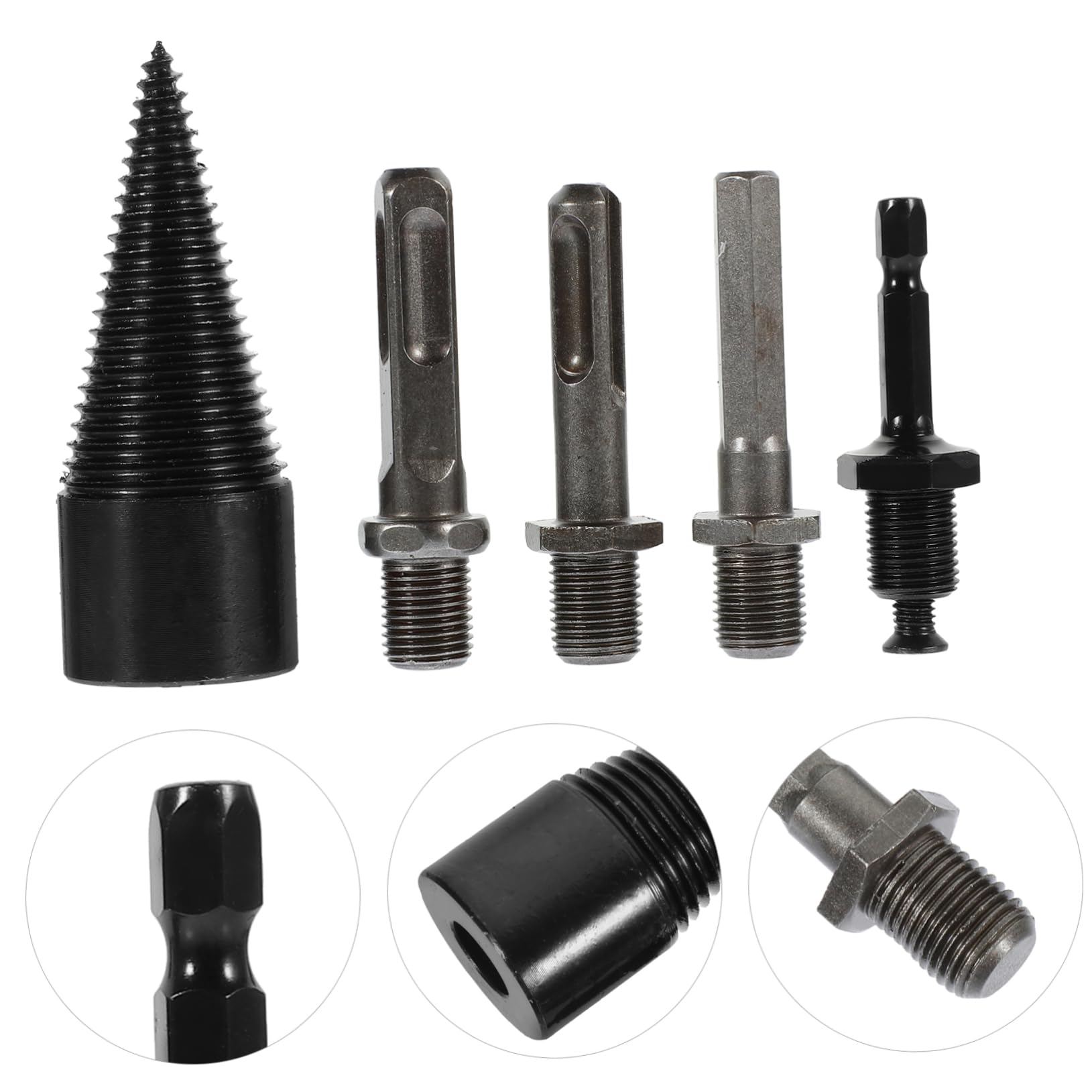 ibasenice 3 Set Manufatto Di Legna Da Ardere Spaccalegna Punte Per Legna Da Ardere Punta Da Trapano Per Legna Da Ardere Punta Da Trapano A Spacco Acciaio Al Carbonio Black 5 Pezzi*3
