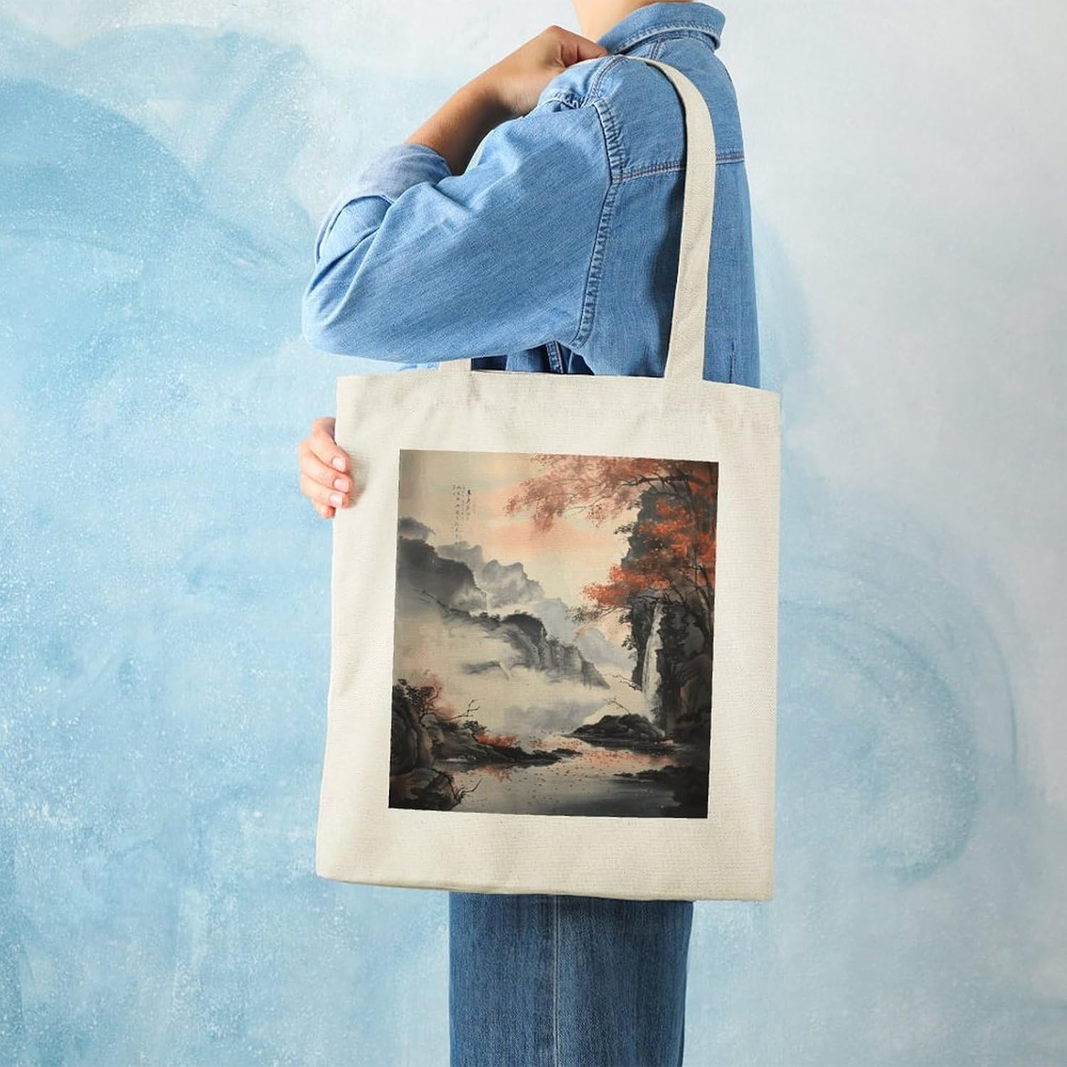 Chinese Landscape Painting1 Canvas Tote Bag Aesthetic Tote Bag image 2