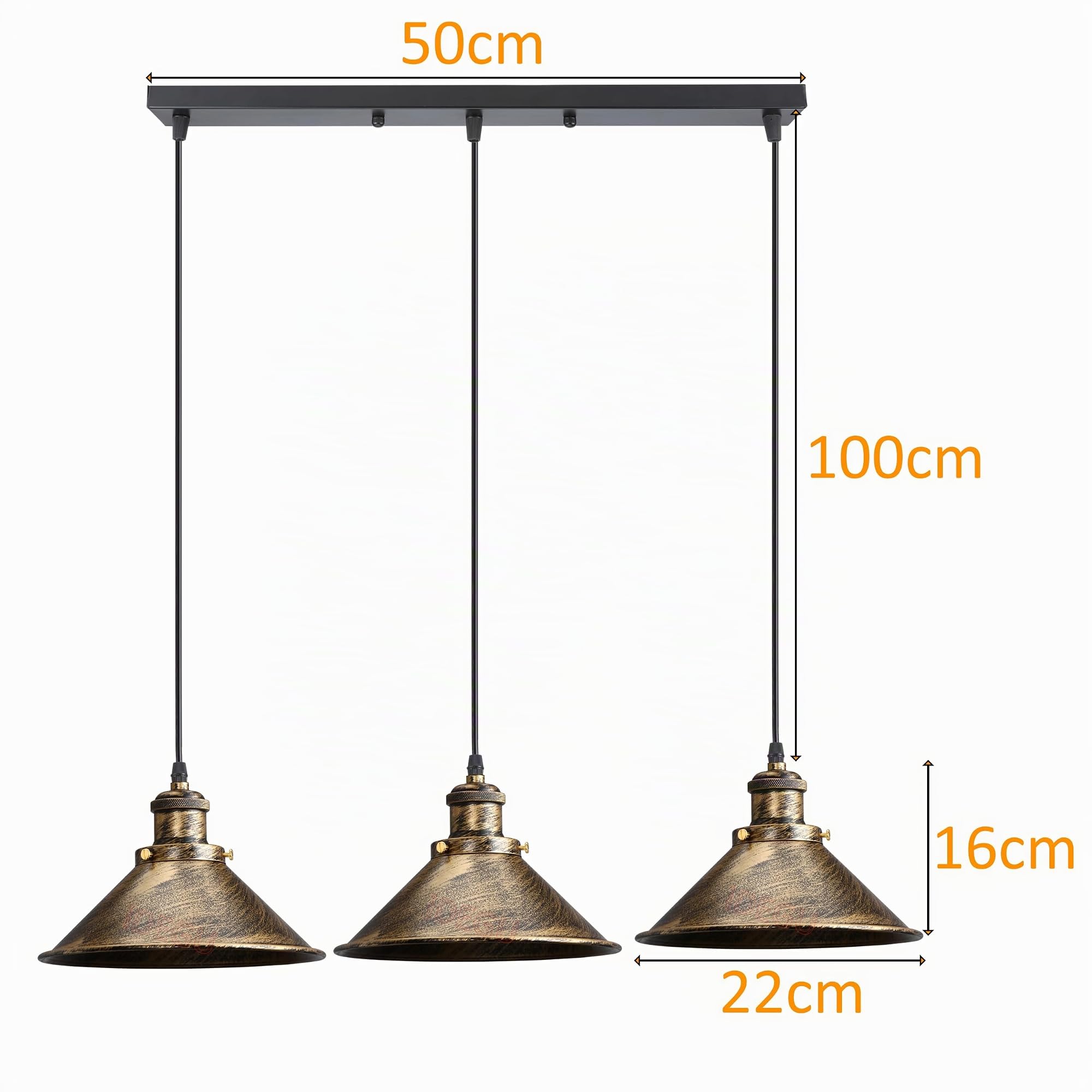 iDEGU 3 Luci Lampadario a Sospensione Industriale Lampada a Sospensione Vintage Stile Edison E27 Plafoniera Lampada da Soffitto per Sala da Pranzo Soggiorno Cucina Bar, 22CM (3 Luci Palo, Bronzo)