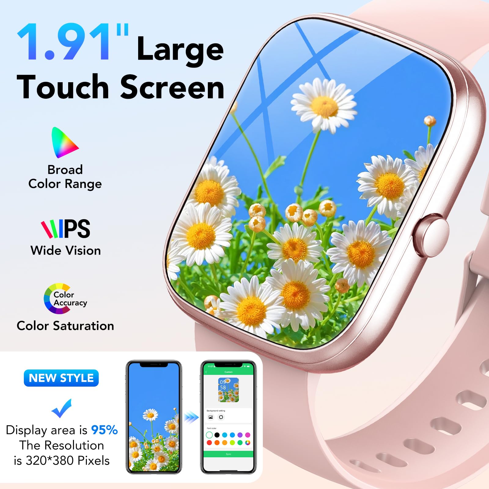 Smartwatch Donna,1.91" Orologio Smartwatch,con Effettua/Risposta Chiamate,100+ modalità Sportive con Sonno/Cardiofrequenzimetro,SpO2,Fitness Tracker,Contapassi,IP68 Impermeabile smart watch(rosa)