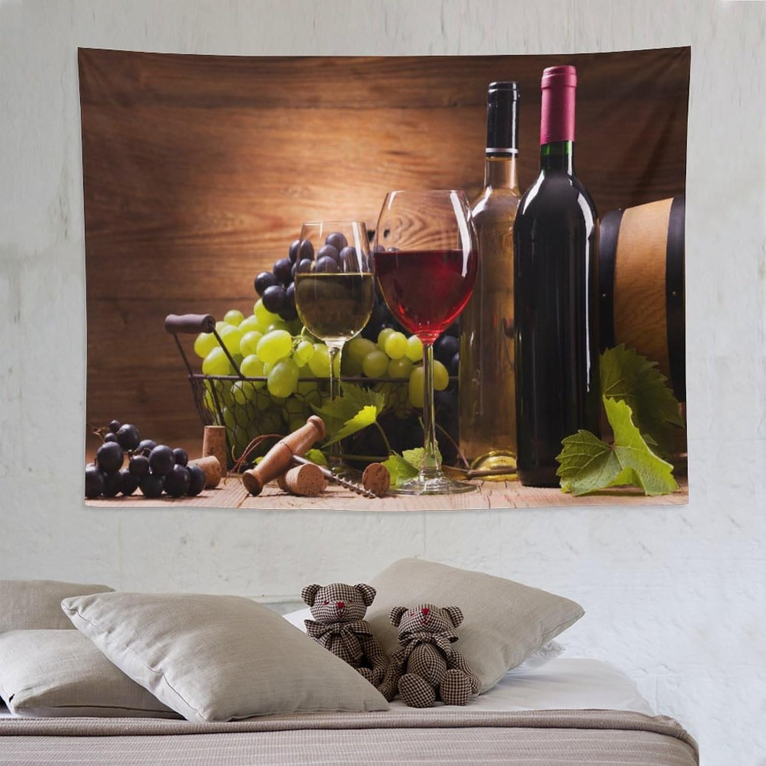 ZhiRain Wine Tapestry Wall Hanging Red Wine Glasses Grapes Wooden Background Tapestries Home Decor for Kitchen Farmhouse Living Room Bedroom Dorm 60"x80"