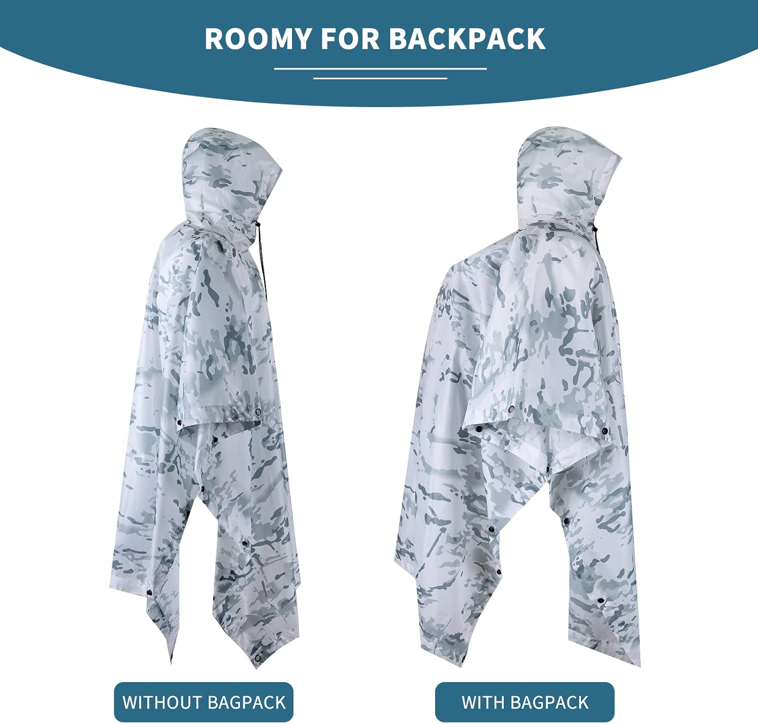 GRVCN Military Rain Poncho, Camouflage Raincoat Outdoor Waterproof Lightweight