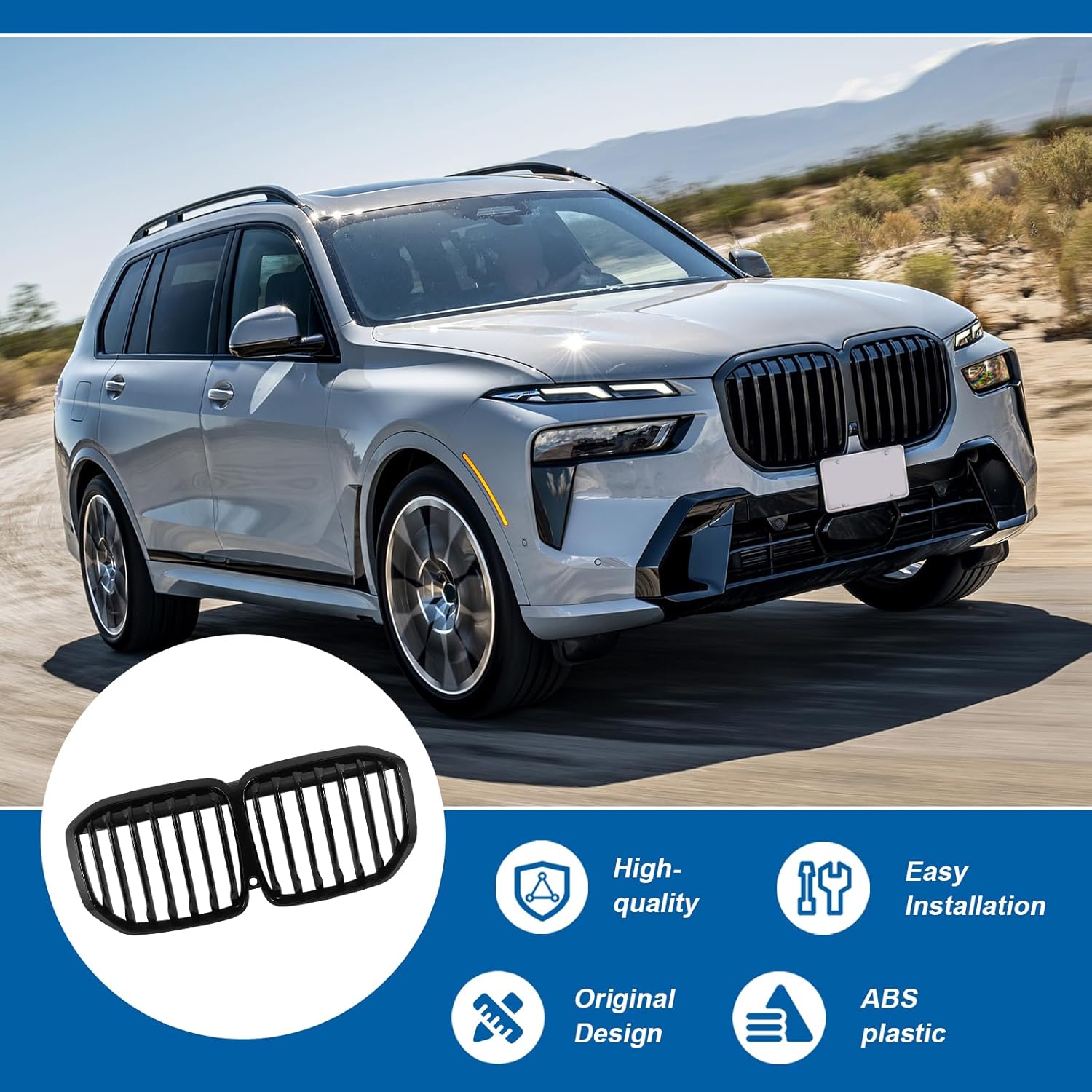 Front Grill Compatible with BMW X7 G07 2019 2020 2021 2022, Single Slat Front Grille (Gloss Black) - Image 5