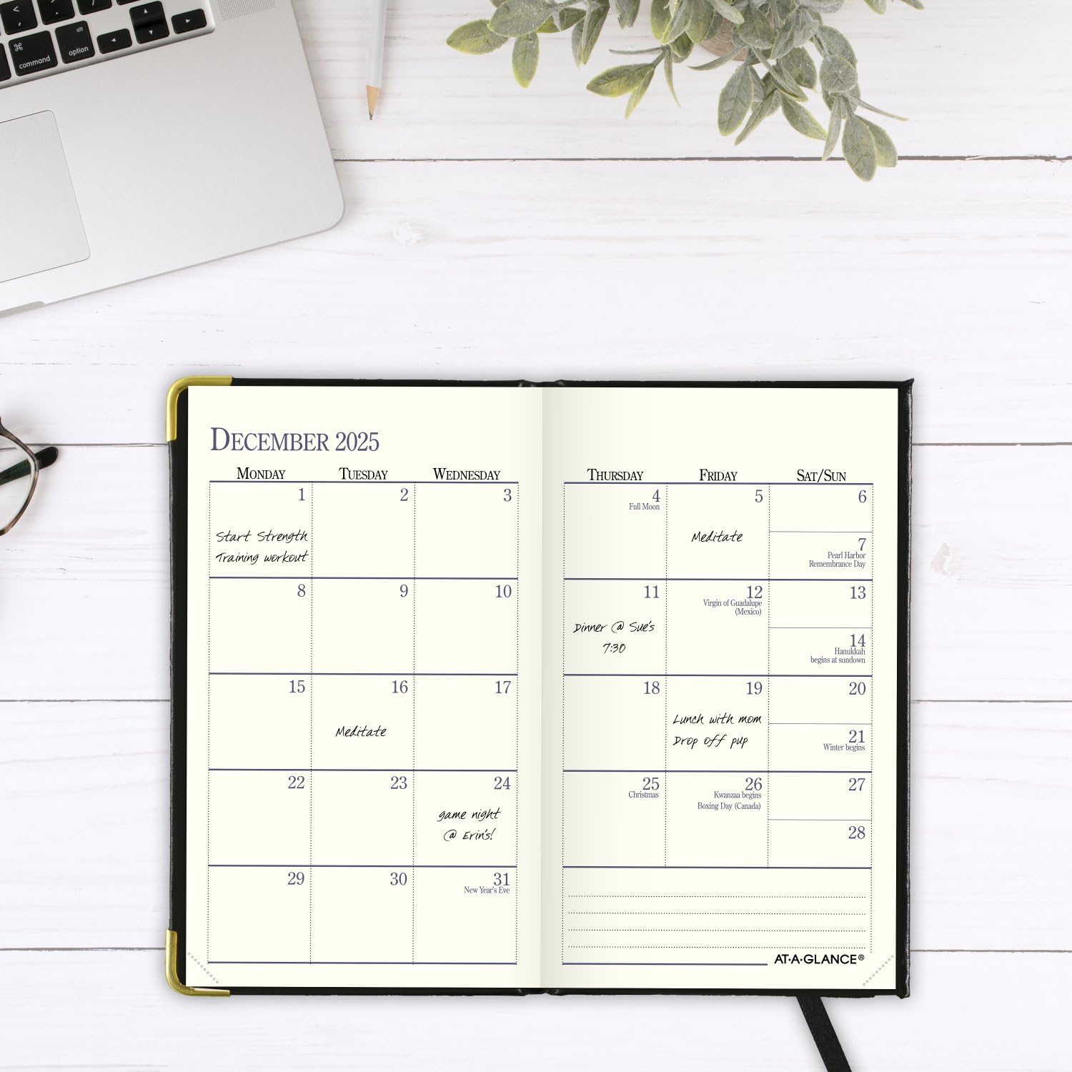 AT-A-GLANCE 7011110525 Terminplaner 2025, Wochen- und Monatskalender, 7,6 x 12,7 cm, Taschenformat, Schwarz