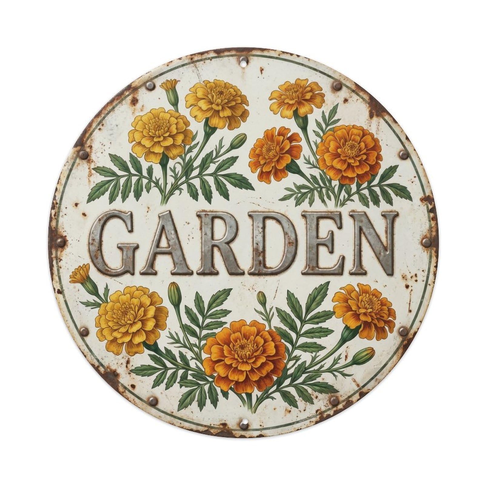 Botanical Floral Outdoor Label Garden Marigold Metal Tin Sign
