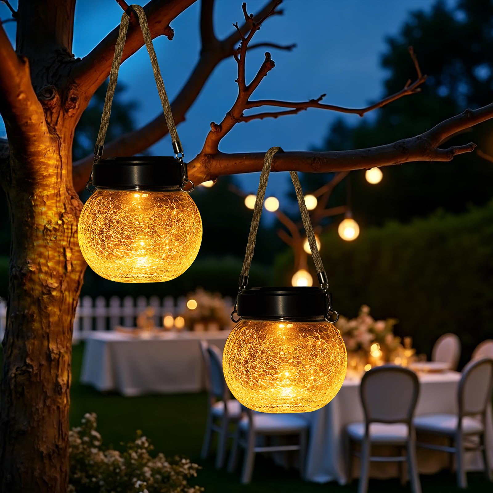 Auting Pack 2 Farolillos Solares Exterior Cristal Craquelado IP65 RGB | Dos efectos de iluminación para crear diferentes ambientes. Perfectos para árboles, balcones y zonas de reunión
