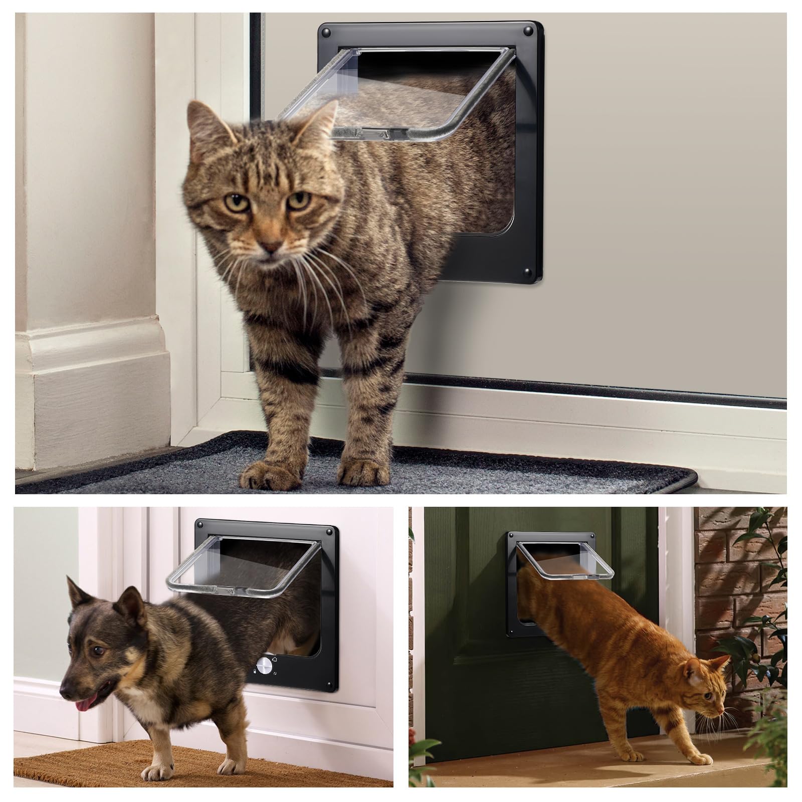 Roxanex Puerta grande para gatos, solapa grande de 19,5 cm x 18 cm, fácil de instalar, bloqueo de 4 vías con imán, puerta de seguridad para mascotas, solapa para gatos resistente a la intemperie para
