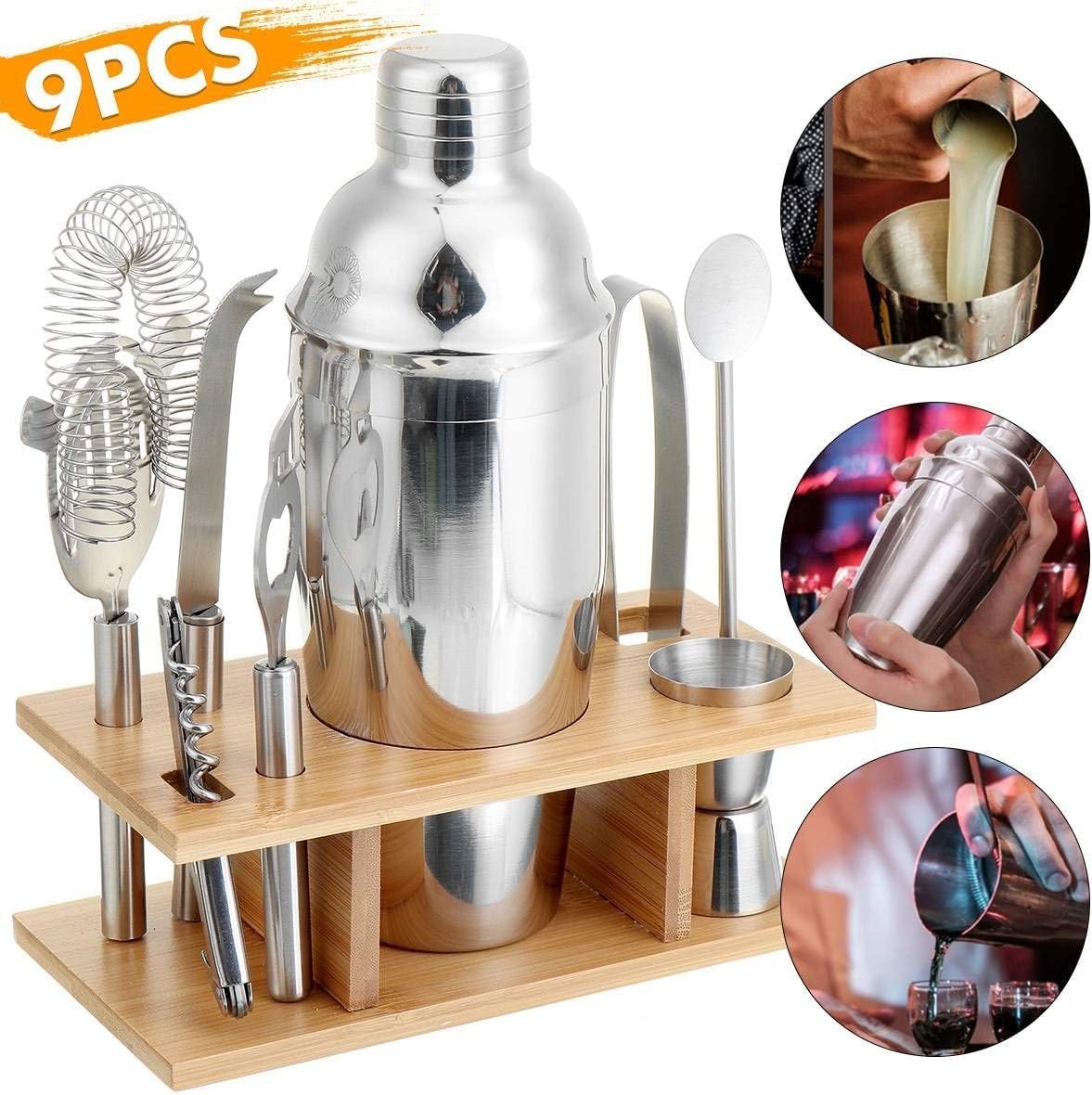 Set di Shaker per Cocktail Kit da Cocktail in Acciaio Inossidabile Shaker Mixer Drink Bartender Bar Regali Set di Bicchieri con Supporto Kit Barman per Cocktail(750ml)