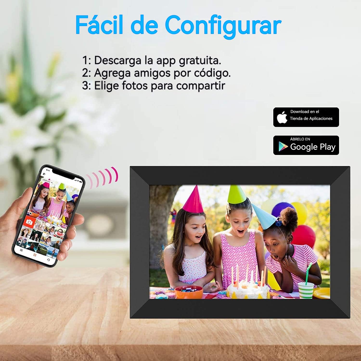 Marco de Fotos Digital - WiFi 10.1'' 32GB IPS Marco Digital | Pantalla Táctil | 1280x800P | Rotación Automática | Comparta Imagen y Videos a Través de la App | Montar en la Pared
