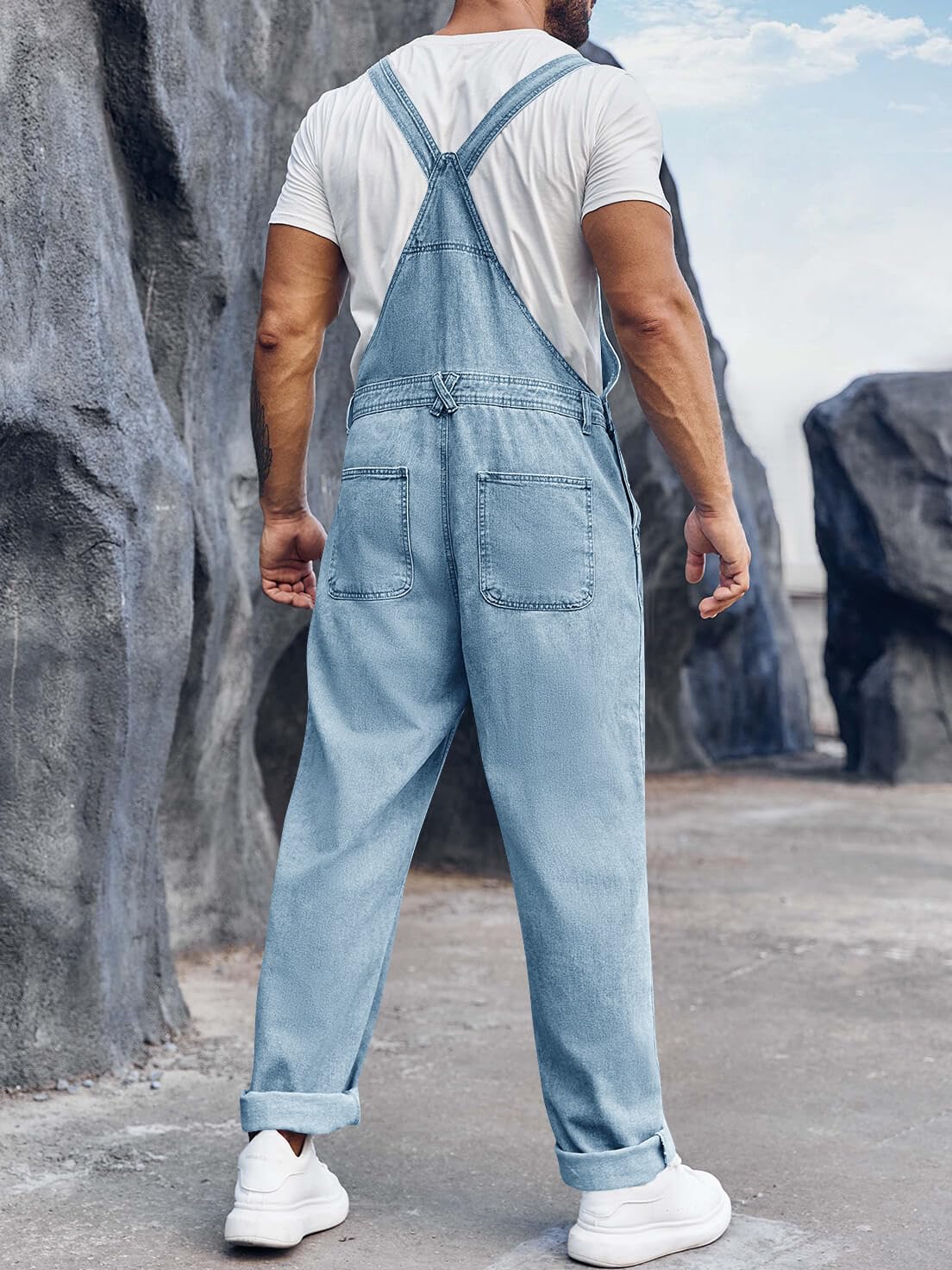Runcati Salopette en denim pour homme - Pantalon de travail - Pantalon d'été streetwear - Décontracté - Bretelles réglables