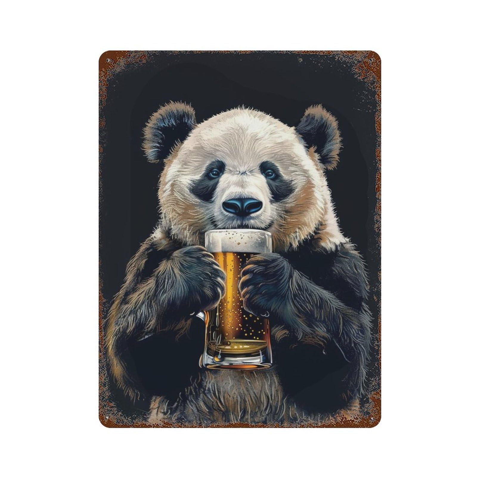 Giant Panda Rusty Metal Tin Sign 15.7"x11.8", Ideal for Patio, Garden Room And Bar Decor