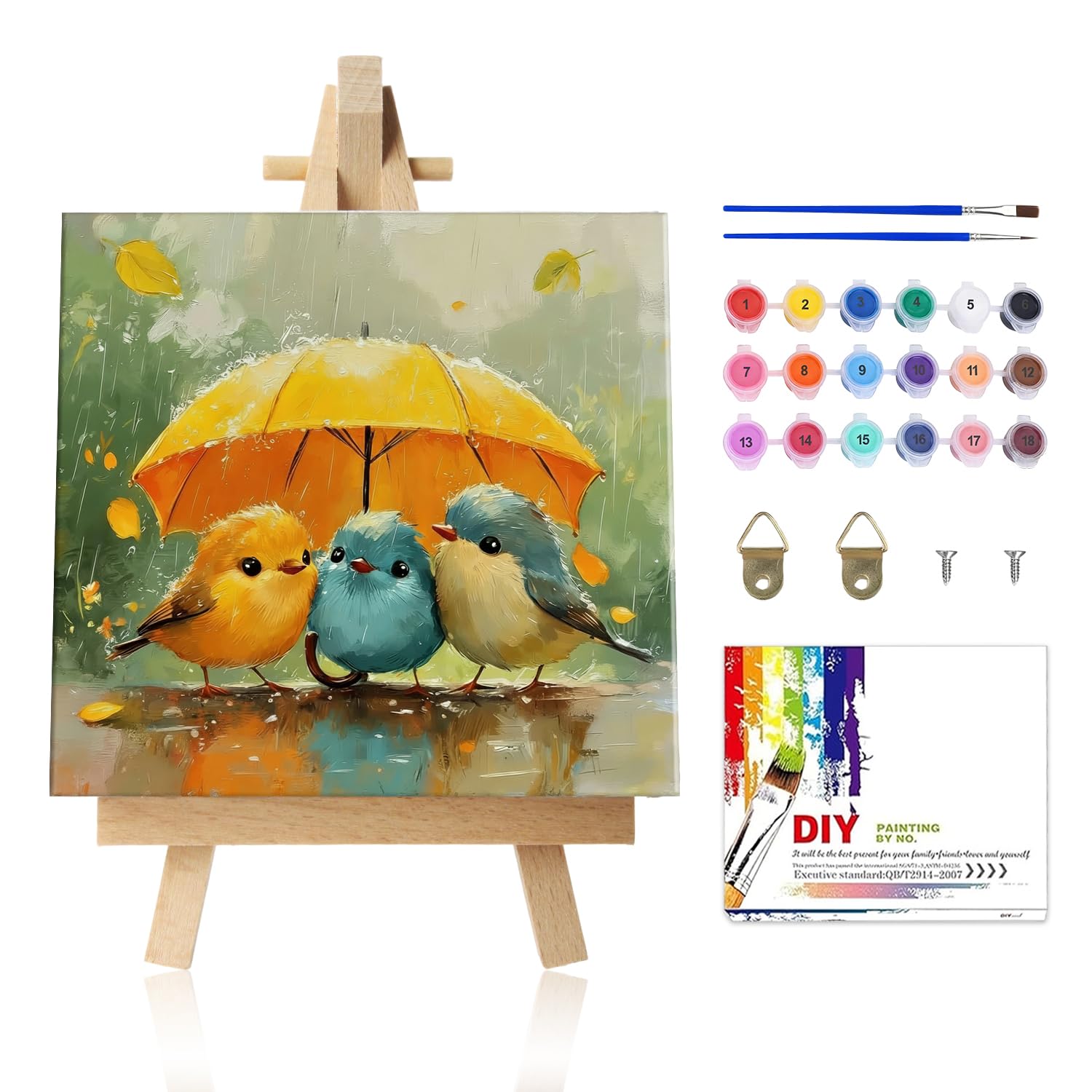 Yaostarart Birds Paint by Numbers for Children with Frame and Wooden Easel,Paint by Numbers for Kids 6-12,Painting by Numbers for Kids,Easy Painting Kits for Home Decor and Gifts 8x8in