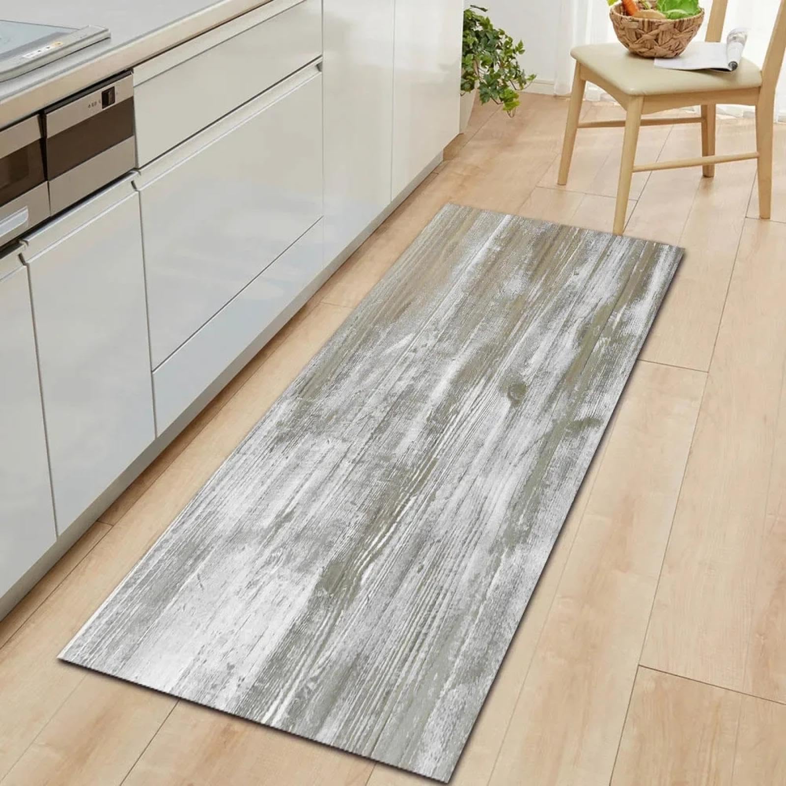 Tapis de sol antidérapant imprimé bois 60x110 cm sécurisé pour cuisine et bain
