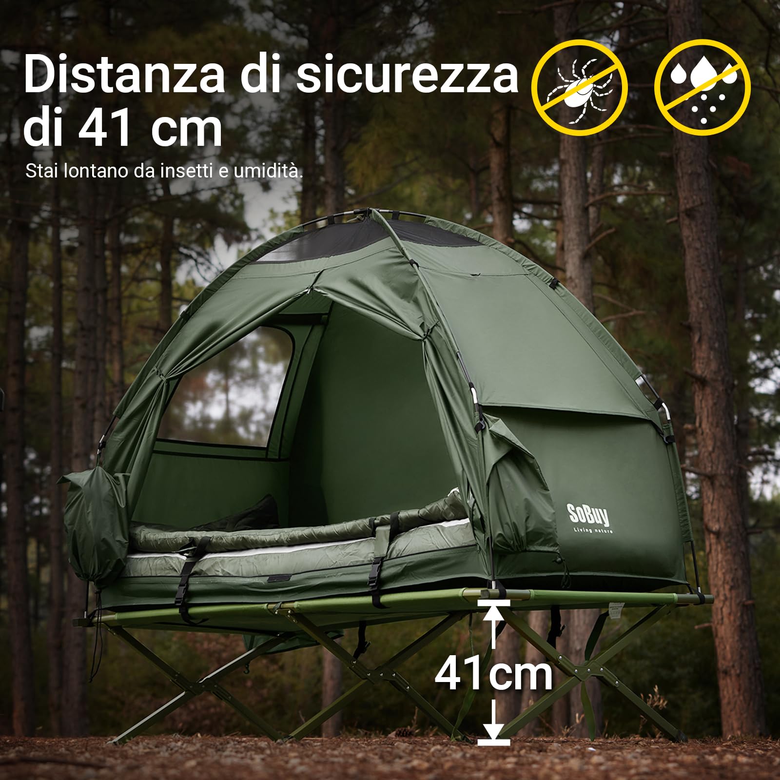 SoBuy Lettino da campeggio Brandina da esterno Tenda antipioggia portatile Starry Sky con tasche porta scarpe Tenda 3 in 1