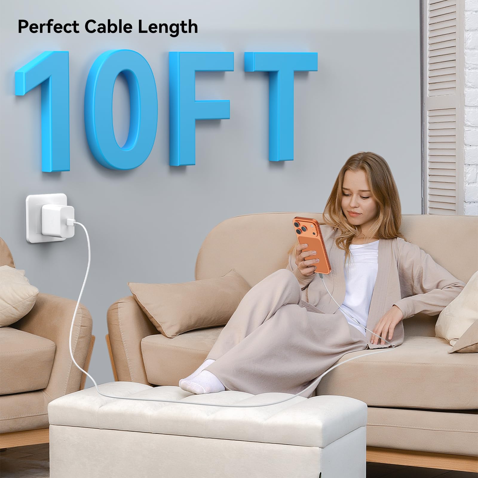 Cargador de teléfono 15 Pro MAX de Carga rápida, Cargador USB C súper rápido de 45 W para iPhone 15 Pro MAX de 10 pies, Cable de Carga Tipo C con Bloque de Carga rápida para iPhone 15/15 Pro/15 Pro