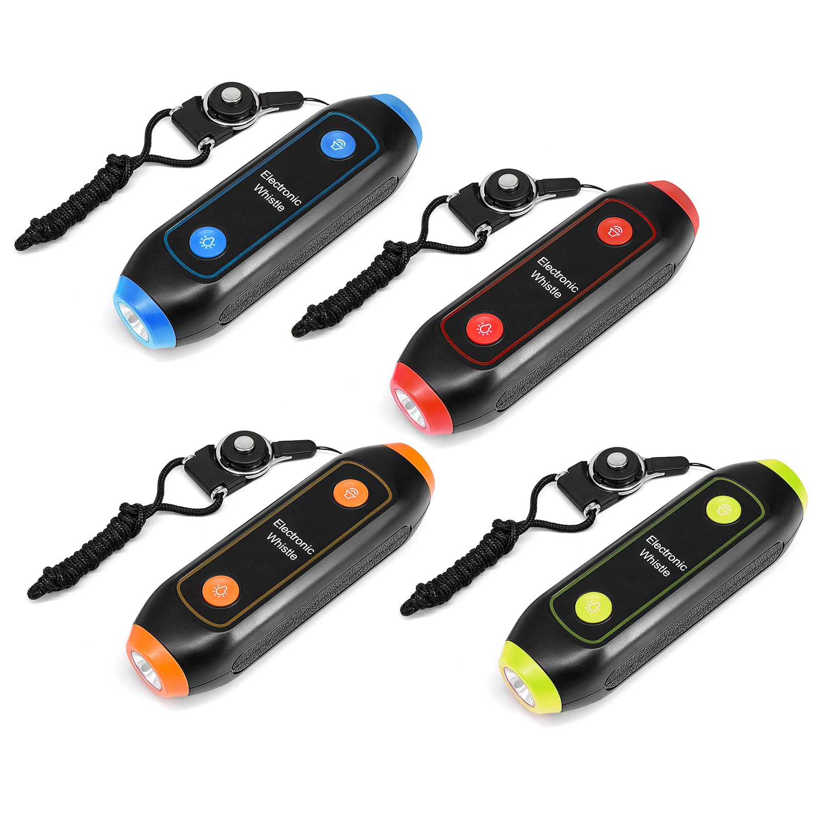 Silbato Electrónico 4 Uds. Sonido Fuerte Ajustable 3 Tonos Funciona con Pilas para Entrenadores y árbitros Material ABS Duradero