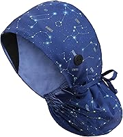 Vista 35 de Gorra médica con forro de satén con bolsillo para cola de caballo, gorro de enfermera médica de algodón con banda elástica para el sudor
