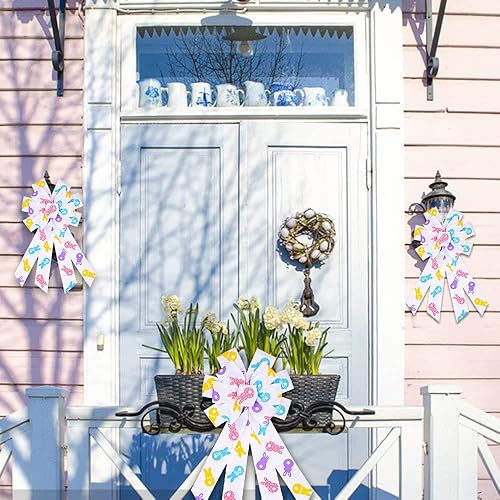 Miniatura 10 de Arcos grandes para corona de Pascua, lazos de conejo de Pascua para decoración de corona, lazos de corona verde, rosa, amarillo, cinta de corona