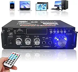 Amplificador de Som, Receiver Amplificador de Voz Áudio Digital Bluetooth 5.0, 300W+300W, Rádio FM Estéreo, Controle de Graves e Agudos, Entrada AC 110V/DC12V