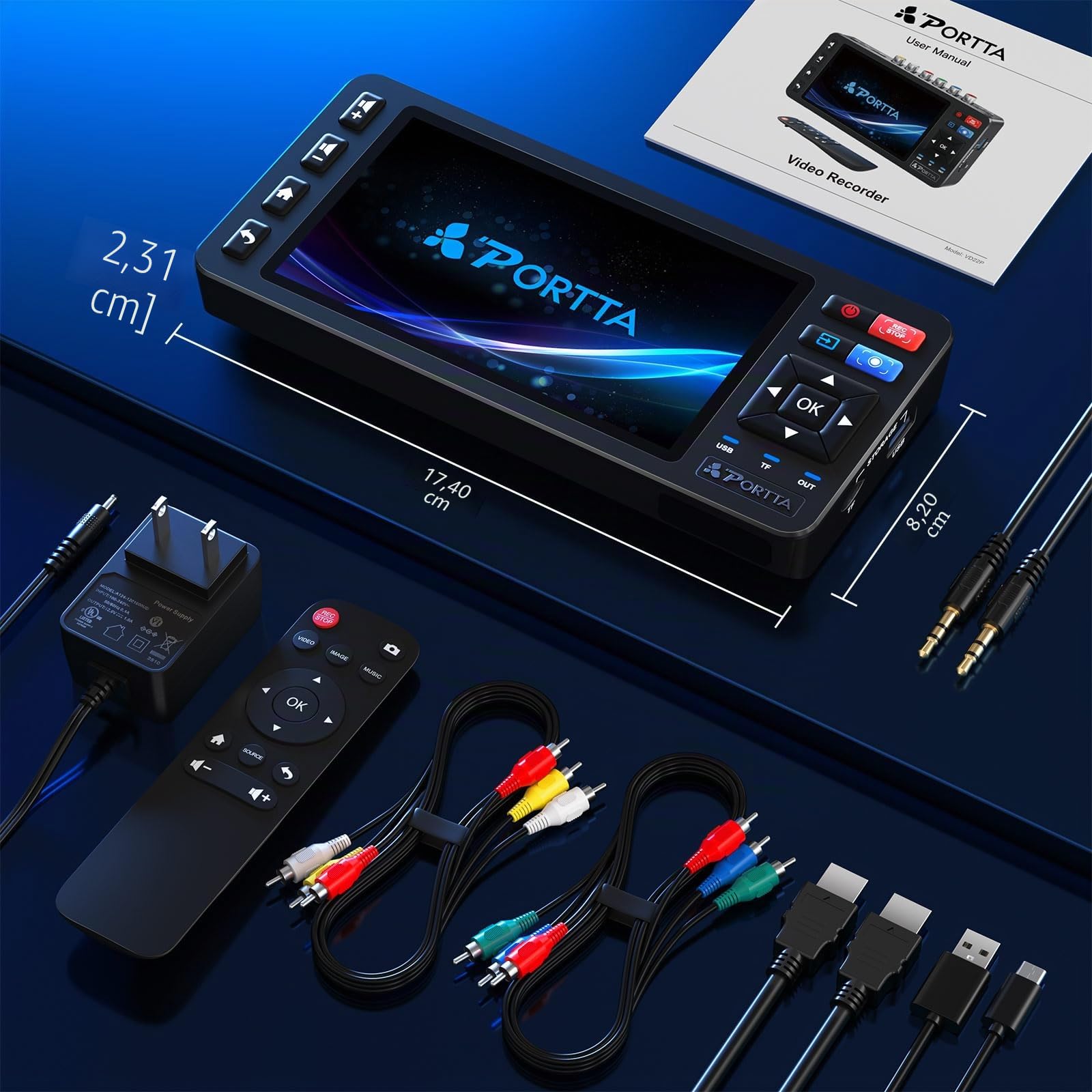 Portta VHS to Digital Converter, Videokassetten Digitalisieren with 5" LCD & Remote, Compatible with VHS, VCR, DVR, DVD, Hi8, Mini DV, Camcorder, Cassette Tape, Gaming Consoles