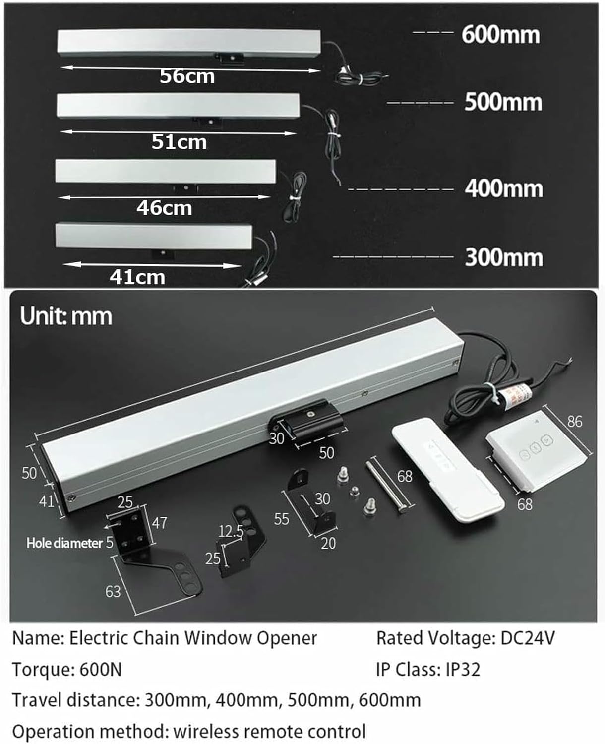 Electric Chain Window Opener Actuator, Motorized Window Opener and Closers for Hanging Window,Skylight,Roof Vent and More(700mm)-