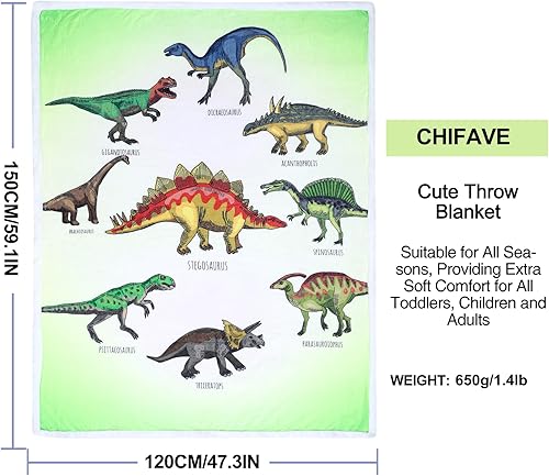 Vista 3 de Manta de dinosaurio para niños, franela suave, regalos para amantes de los dinosaurios, mantas y mantas (dinosaurio, 1,50 x 60 pulgadas)