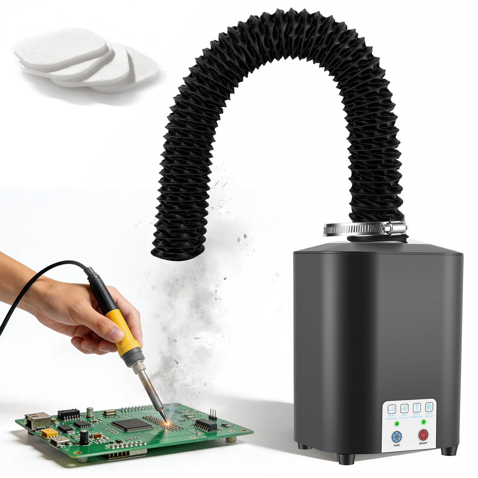 Extractor de Humos de Soldadura 50W 128m³/h, Absorbedor de Humo de Soldadura Láser con Filtro 3 Etapas HEPA H12 + Carbón Activo – Eficiencia 99,97% para Soldadura Grabado Taller Garaje