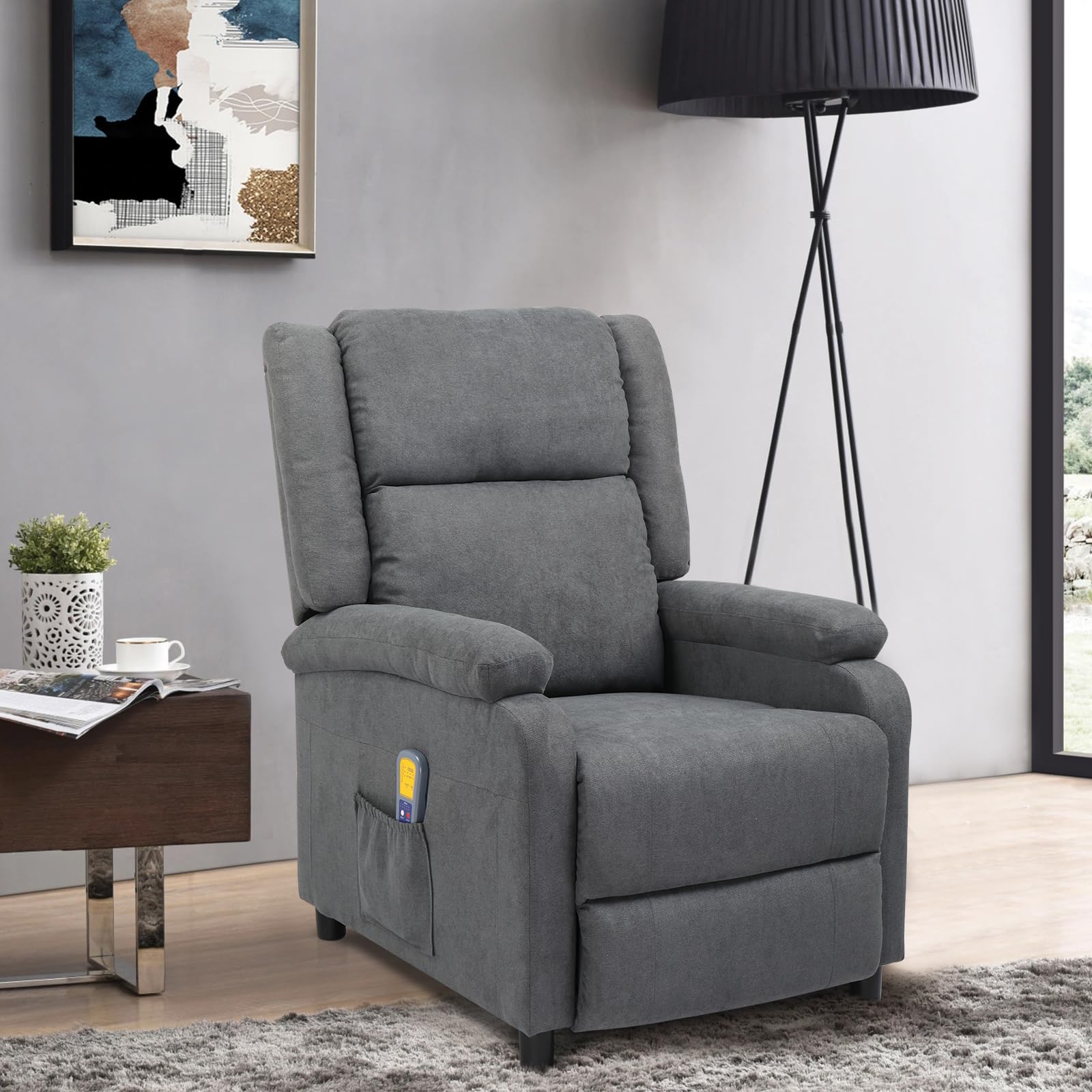 LEADZM Fauteuil Inclinable, Massage Électrique et Chauffage, Fauteuil Inclinable avec Dossier Basculant à Commande Humaine, Fauteuil TV pour Chambre à Coucher, Salon et Home Cinéma