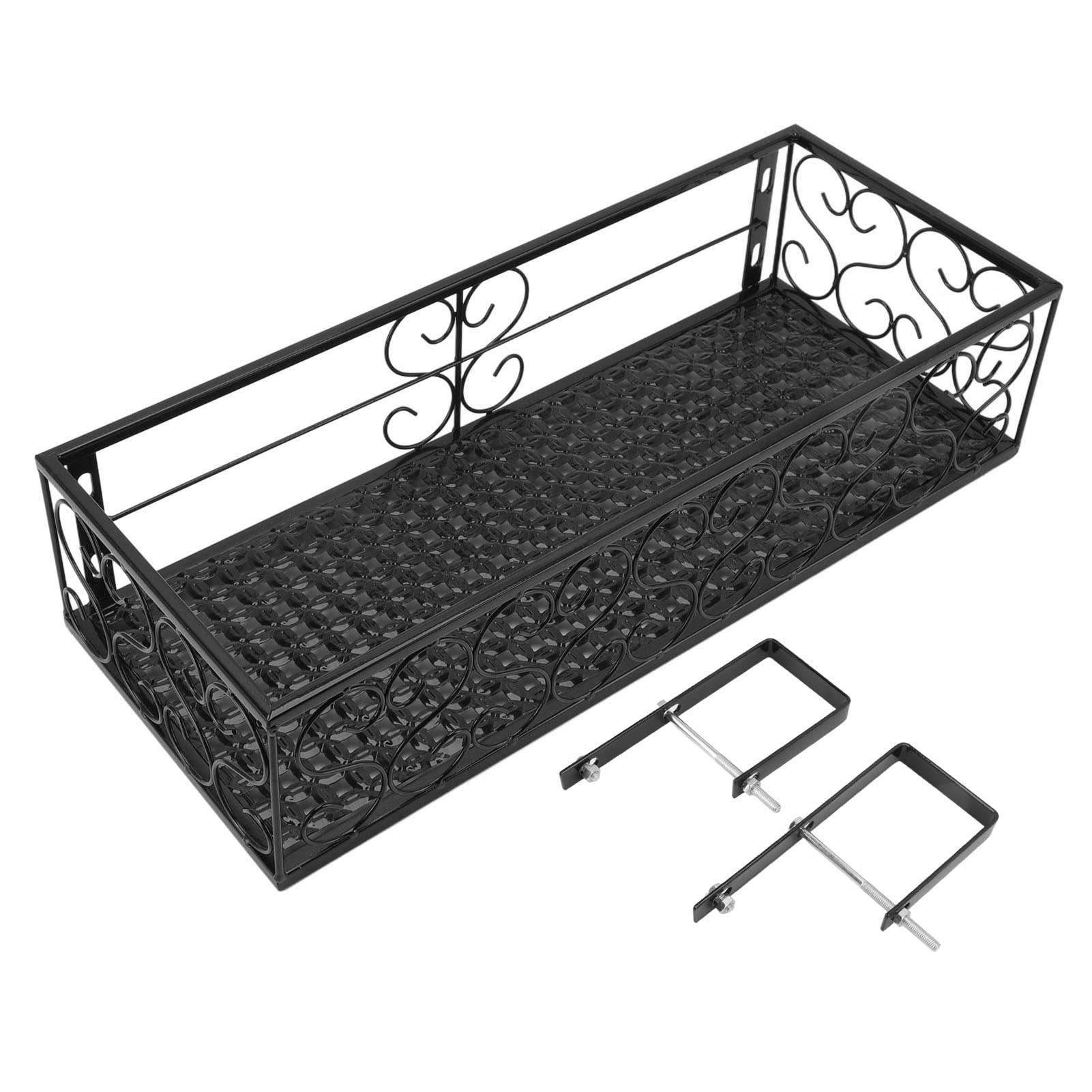 Blumentopfhalter Balkon 50 x 25 x 12 cm Rechteckigen Blumentöpfe zum Hängen Eisen Schwarzer Blumentopf Halter mit Haken, Geländer Pflanzgefäße Blumentopf für Terrasse, Garten (für 6,5cm Railing)