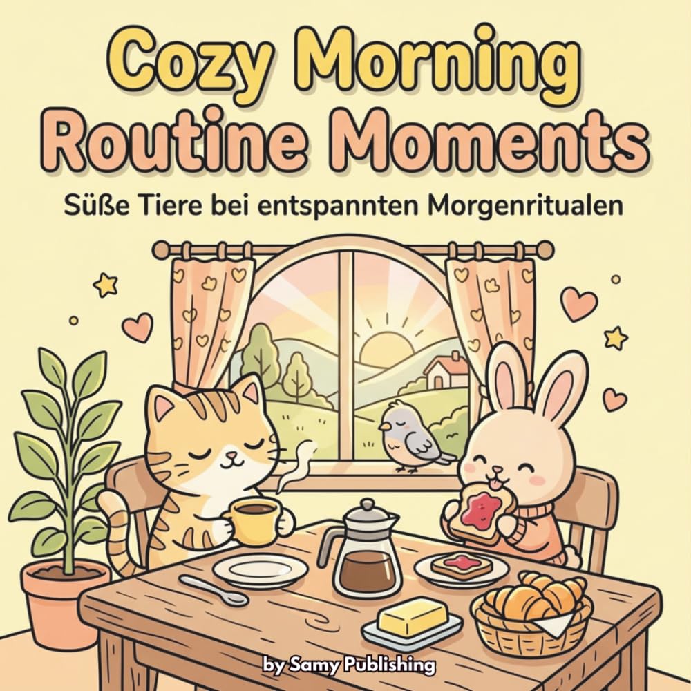 Cozy Morning Routine Moments – Süße Tiere bei entspannten Morgenritualen: 40 detailreiche Ausmalbilder mit niedlichen Tieren, Frühstück, Kaffee und ruhigen Start in den Tag